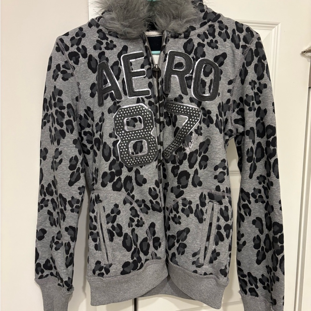 Aeropostale Gray and Black Leopard Hoodie